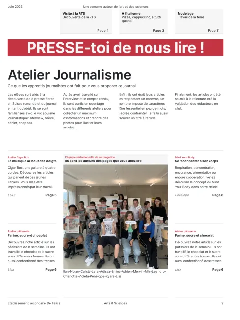 Semaine "Arts - Sciences" E.. Yverdon de Felice