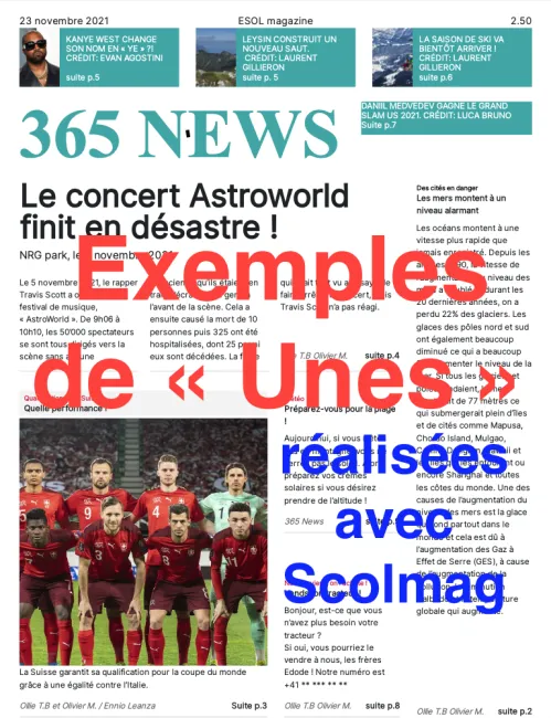 "Unes" réalisées avec Scolmag